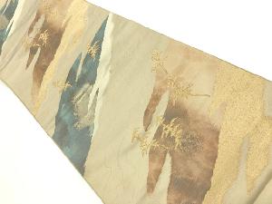 アンティーク　服部織物製　こはく錦草木染流水・松模様織出し袋帯（材料）